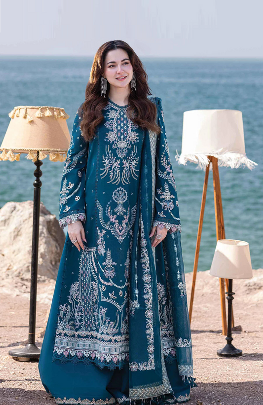 Qalamkar Luxury Lawn Embroidered Unstitched 3 Piece Sahil Kinare -FP-16-Kira