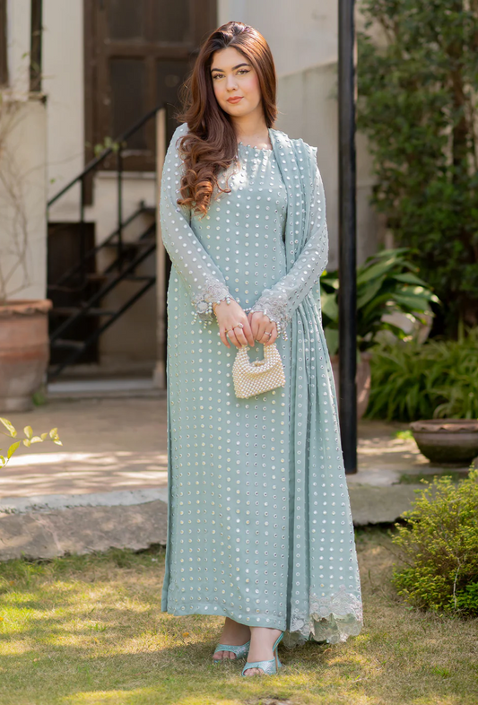 Rang-e-Haya Luxury Formals Chiffon Embroidered Unstitched Suit Salina Ice blue