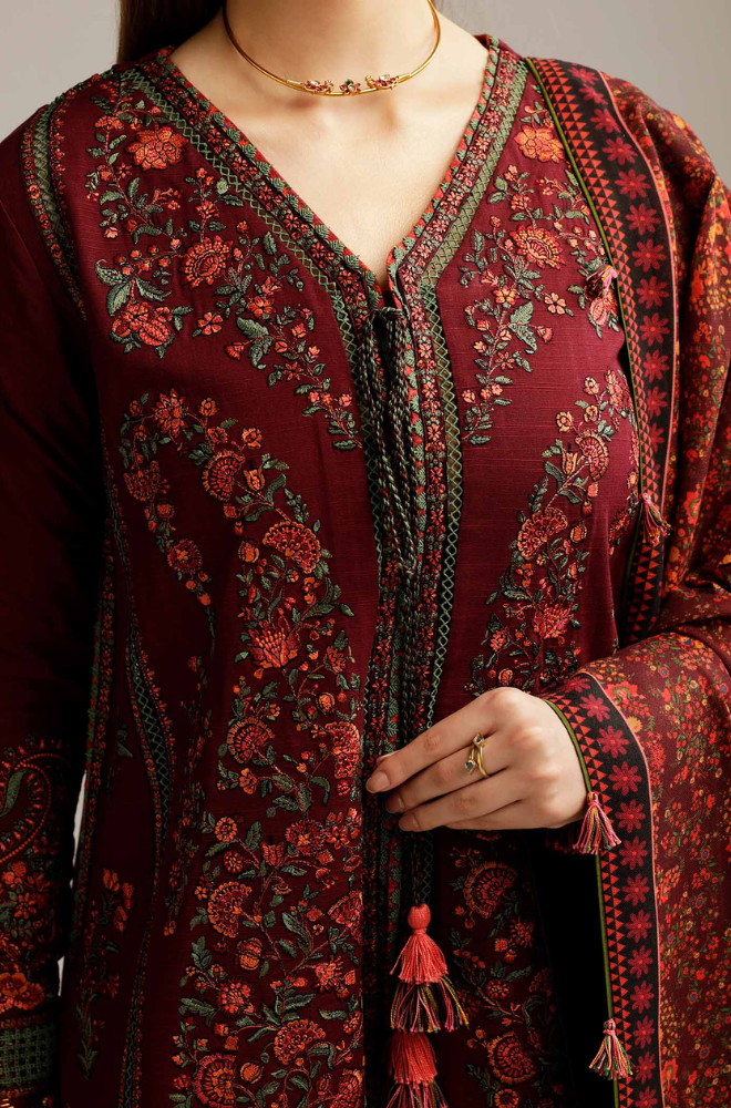 Hussain Rehar - 3PC Unstitched Dhanak Embroidered Suit