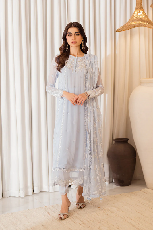 Azure Luxury Chiffon Embroidered Unstitched Collection Serenity Sky