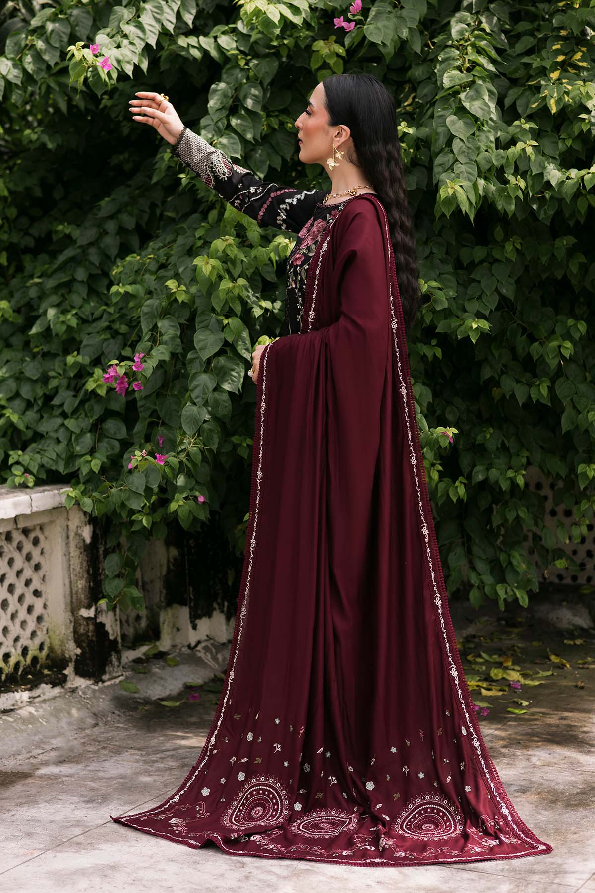 NUREH - 3PC DHANAK EMBROIDERED SHIRT WITH TWILL PRINTED SHAWL AND TROUSER - HZG2614