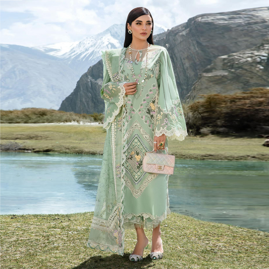 Crimson Luxury Lawn Embroidered Collection A French Brunch - Sage