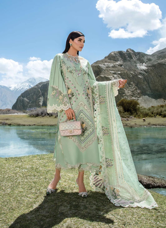 Crimson Luxury Lawn Embroidered Collection A French Brunch - Sage