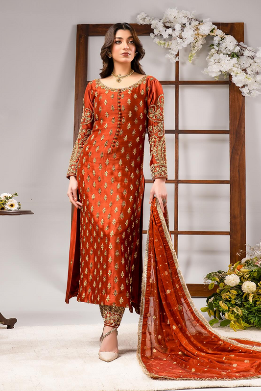 Ahmad Sultan Tangerine outfit from Ambrosia Raw Silk Collection TANGERINE-14