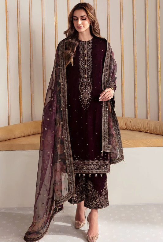 Jazmin Embroidered Velvet Formal 3 Pieces Unstitched JZ-VF-2012 Luxury Collection