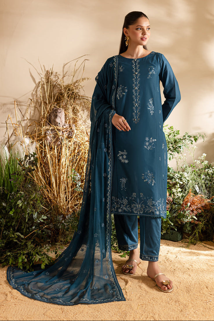 BATIK-3PC DHANAK EMBROIDERED SHIRT WITH CHIFFON EMBROIDERED DUPATTA AND TROUSER-BIC-4195