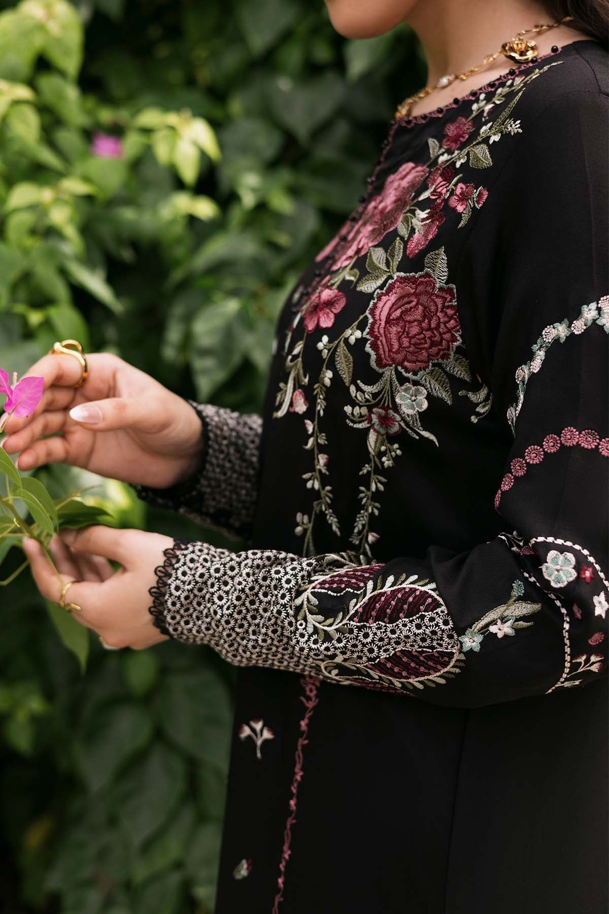 NUREH - 3PC DHANAK EMBROIDERED SHIRT WITH TWILL PRINTED SHAWL AND TROUSER - HZG2614