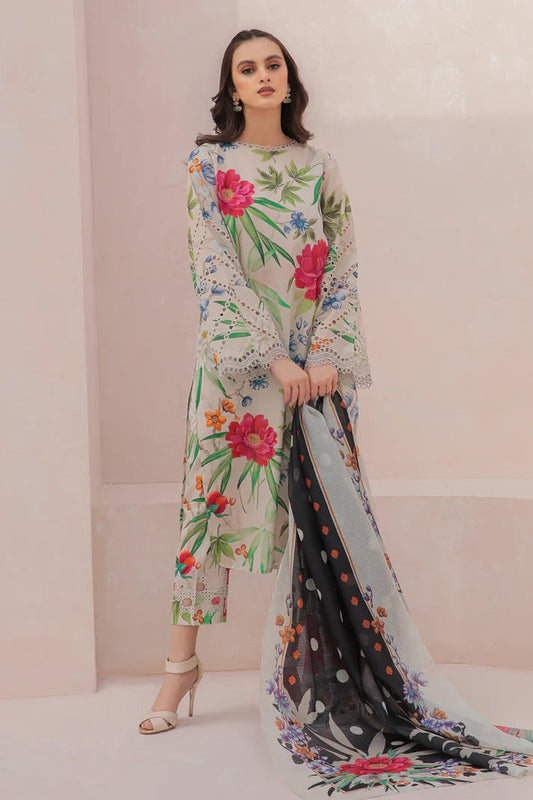 Baroque Floral Luxury Embroidered Lawn Unstitched 3 Piece UF-147 B