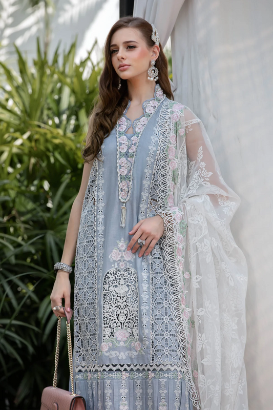 Maria.B Luxury Lawn Embroidered Unstitched Collection EL-23-10-Ice Blue