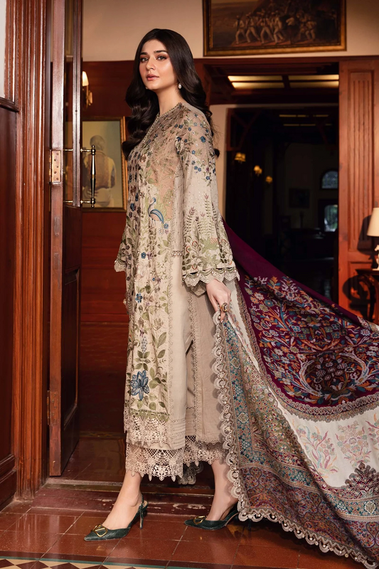 Maria.B Winter Luxe 3 Piece Unstitched Embroidered Marina Suit DL-1211 With Pashmina Woven Shawl