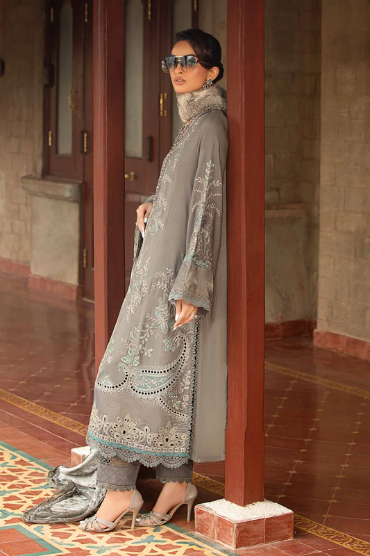 Maria.B Winter Luxe 3 Piece Unstitched Embroidered Woven Marina Suit DL-1209 With Palachi Shawl