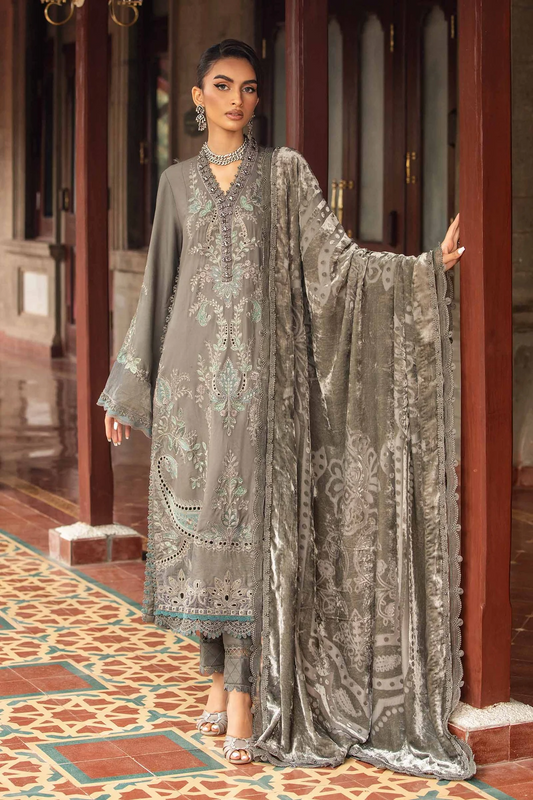 Maria.B Winter Luxe 3 Piece Unstitched Embroidered Woven Marina Suit DL-1209 With Palachi Shawl