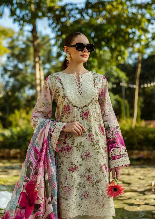 Elaf Luxury Lawn Embroidered 3 Piece Unstitched Elk-06B Roses And Whites