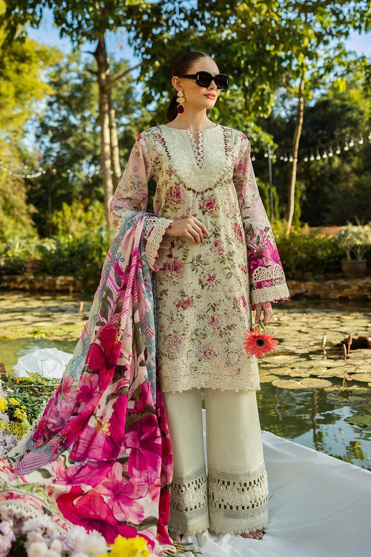 Elaf Luxury Lawn Embroidered 3 Piece Unstitched Elk-06B Roses And Whites