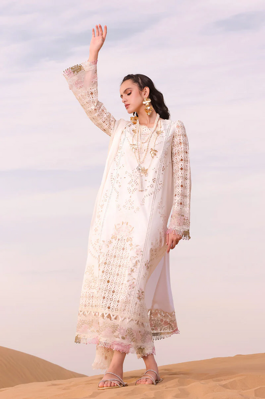 Qalamkar Festive Eid Embroidered Chikankari Unstitched 3Pc Suit KM-02 SAOIRSE