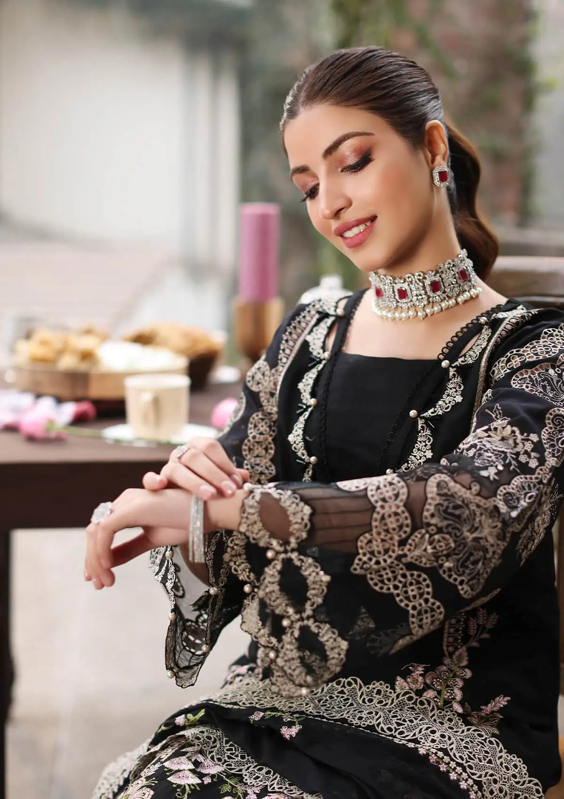 ASIM JOFA-3PC DHANAK EMBROIDERED SHIRT WITH DHANAK EMBROIDERED SHAWL AND TROUSER