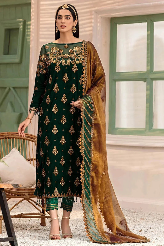 Emaan Adeel Makhmal Unstitched Luxury Velvet 3Pc Embroidered Suit MK-305 Green