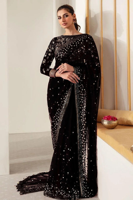 Jazmin Formals Black Net Unstitched Saree Collection WQ-24