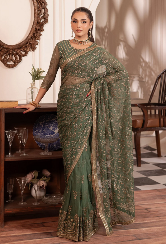 Inayat By Zarif Wedding Formals Net Embroidered Unstitched Saree 04 SHABAB