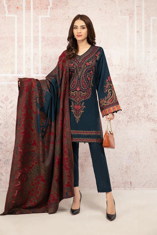 MARIA.B- Winter 3PC Khaddar Embroidered Suit with Printed Wool Shawll-RL938