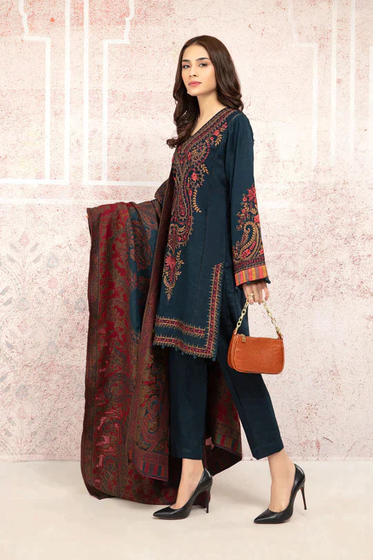 MARIA.B- Winter 3PC Khaddar Embroidered Suit with Printed Wool Shawll-RL938
