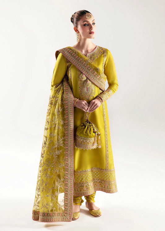 Kanwal Malik Luxury Raw Silk Hand Made Wedding Collection MAHPARA 03 Yellow