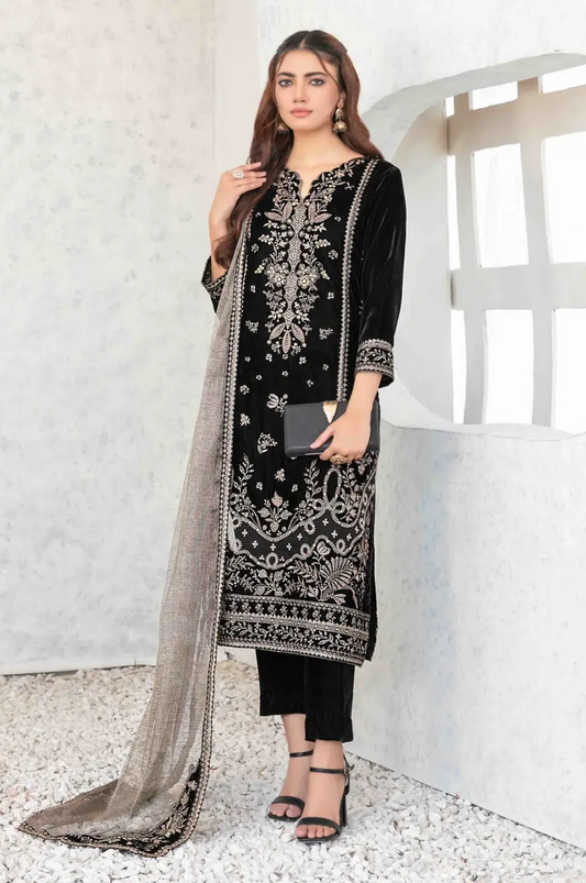 Tawakkal Fabrics Embroidered Velvet Suits Unstitched 3 Piece D-4041 - Festive Collection